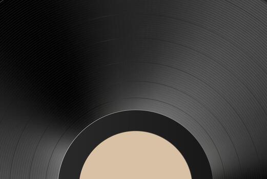 Vinyl record with a glossy black surface displayed on a dark background vector