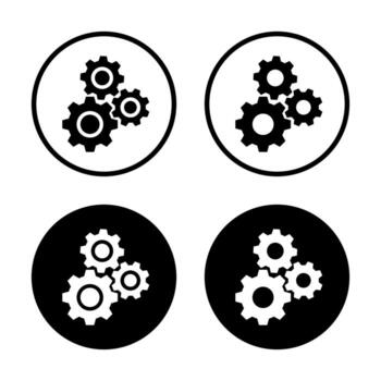 Gear settings icon in black circle. Cogwheel symbol. System configuration concept vector