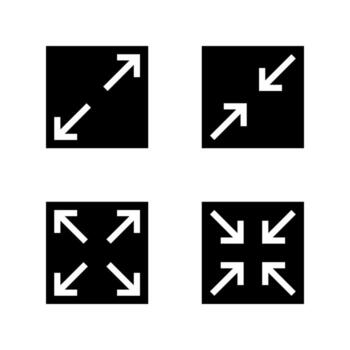 Expand and collapse arrow icon in black circle. Maximize and minimize screen symbol. Fullscreen concept vector