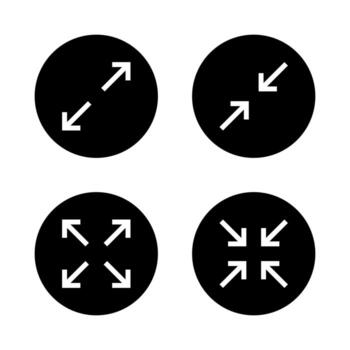 Expand and collapse arrow icon in black circle. Maximize and minimize screen symbol vector