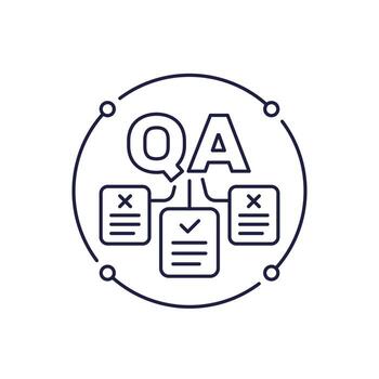 QA icon, Quality Assurance, line vector
