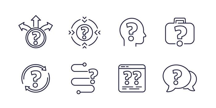 question line icons, problem, unknown and faq symbols with question marks vector