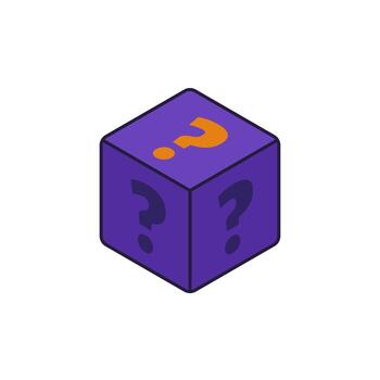 mystery box icon on white, cube with question marks vector