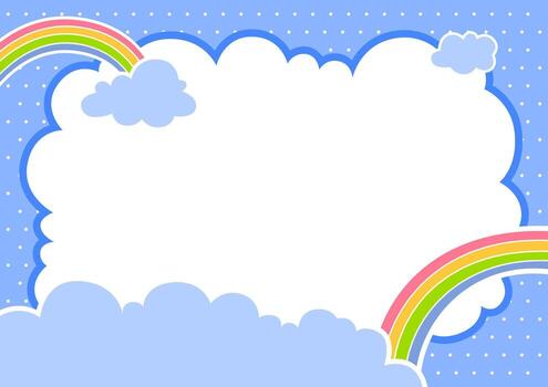 a rainbow and clouds with a white frame on a blue background vector
