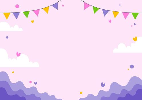 a colorful background with bunting flags and clouds vector