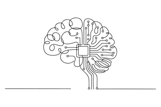 Abstract line art brain with circuitry details symbolizing innovation and technology vector