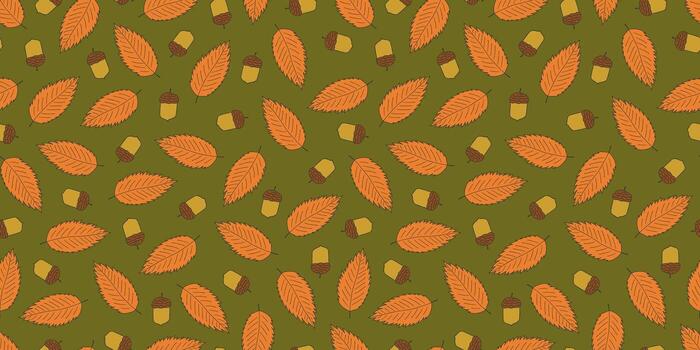 otoño brillante sin costura modelo con que cae hojas y bellotas mano dibujado repetible octubre roble antecedentes. naturaleza interminable follaje impresión vector