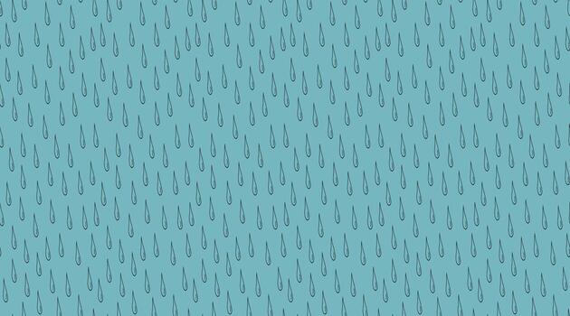 Drawing seamless cartoon pattern with falling drops. Hand drawn repeatable rain blue background. Nature endless print in doodle style vector