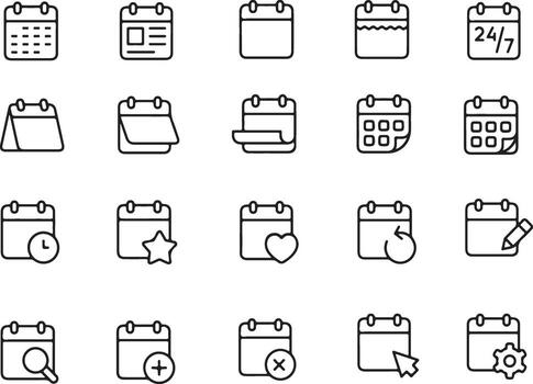 Thin line icon set for calendar schedule appointment planning reminder date event time day month. Pixel perfect icons editable stroke. vector