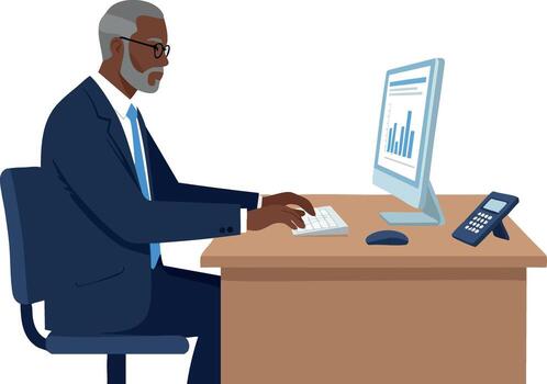 empresario trabajando a oficina escritorio con computadora y teléfono en profesional ajuste vector