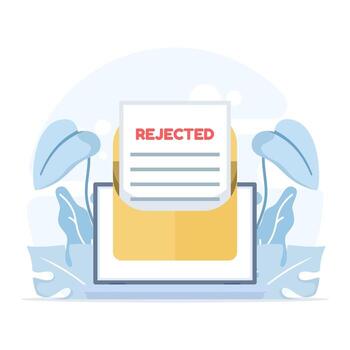 Flat illustration of a rejected letter displayed on a laptop screen. Concept of negative response for college applications, university admissions vector