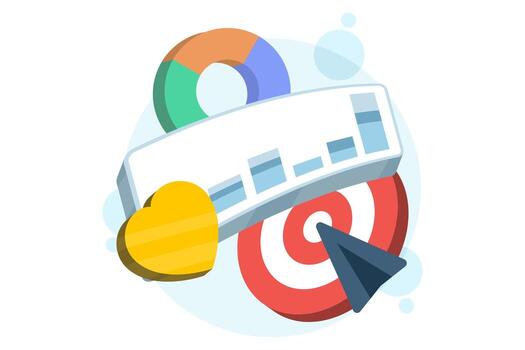 Flat illustration of social media analytics. Concept of profile insights, account activity tracking, audience growth, engagement metrics, content reach, and performance analysis for creators. vector