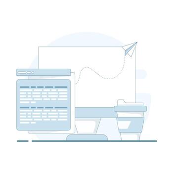 plano ilustración de un digital márketing concepto con un computadora. minimalista diseño estilo adecuado para web pancartas, en línea promociones, y moderno publicidad plantillas. vector