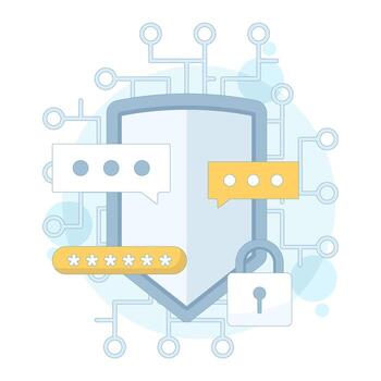 plano ilustración de cifrado tecnología concepto. transformando datos dentro seguro código para privacidad, la seguridad cibernética, y proteccion. incluye proteger, llave, y candado símbolos en moderno diseño. vector