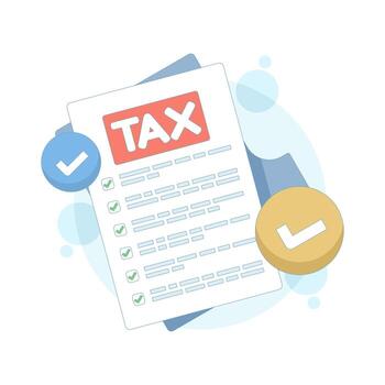 Flat cartoon illustration of checklist with checkmarks. Concept of business tax payment, annual financial reporting, accounting tasks, and finance management on isolated background. vector