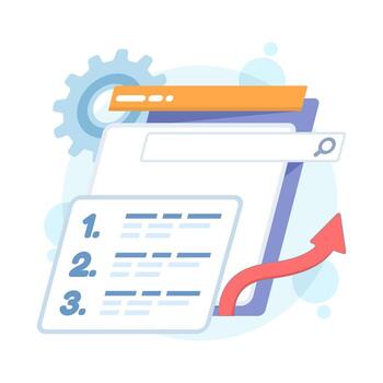 Flat illustration of search ranking optimization. Concept of SEO algorithms, top search results, content indexing, and web performance strategies to boost digital visibility online. vector