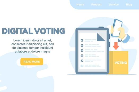 Digital election campaign and online voting system. Ballot boxes with voter participation and encouragement. Concept of democracy, choice making, and election process for web or mobile apps. vector