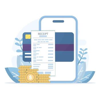 móvil teléfono completando pago utilizando débito tarjeta. concepto de sin costura digital actas, sin efectivo compra, en línea compras, sin contacto pago, y seguro móvil bancario servicios. vector