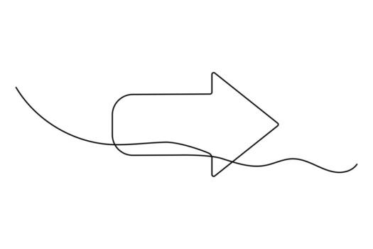 Minimalist continuous line arrow illustration in single line outline art for simple graphics vector