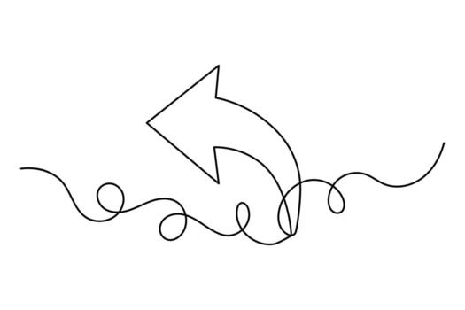 Continuous single line arrow symbol in minimal outline style for elegant creative graphics vector