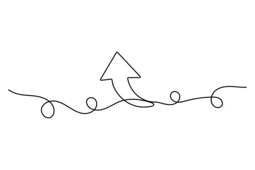 Simple continuous line arrow design in minimal outline art for modern graphic illustration vector