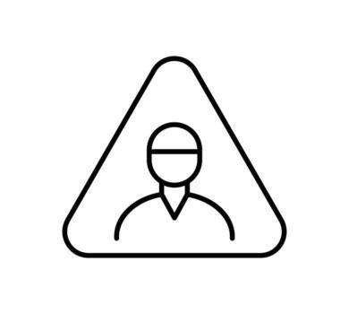 Simple Line Icon of User with Warning Triangle for Safety and Alerts vector