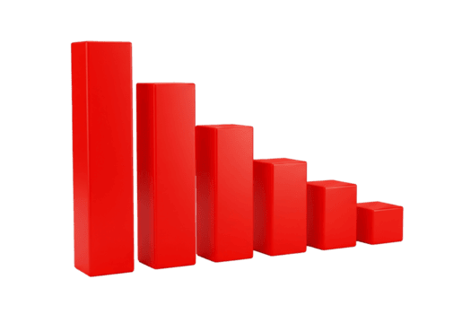 A threedimensional red bar chart with descending columns symbolizing decline loss and negative growth png