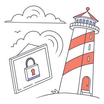 A lighthouse with a padlock and a sign that says secure your data vector