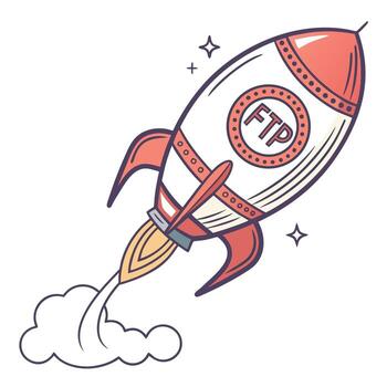 A rocket with the word ftp on it vector