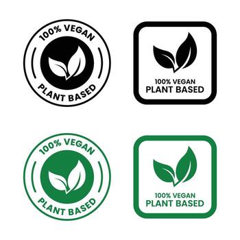Vegan Label Set Circular and Square Badges in Black and Green Colors vector