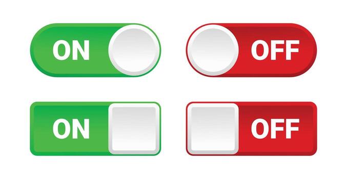 On and Off Toggle Switch Buttons in Green and Red Colors Illustration vector