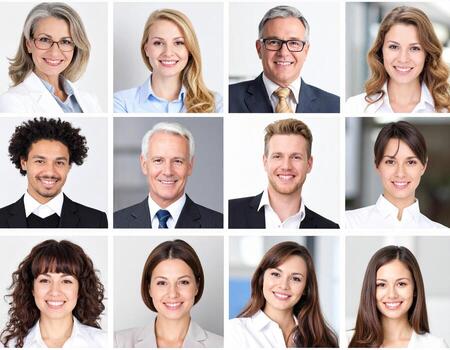 Smiling individuals in professional setting, showcasing diverse expressions and styles, create vibrant atmosphere photo