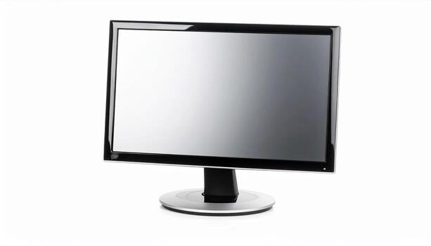 A monitor with a black screen on a white background photo