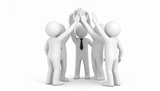 Teamwork and collaboration are essential for success, as depicted by group of figures celebrating their achievements with high fives. This symbolizes unity and motivation in professional setting photo