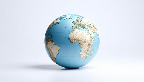 Detailed globe showing continents and countries with focus on Africa, Europe, and Americas, placed on plain white background, symbolizing global geography and world exploration photo
