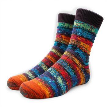 Two colorful patterned textile articles with ribbed cuffs. photo