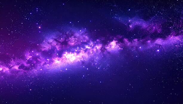 Vibrant canvas of cosmic hues where swirling purple galaxy explodes with myriad of stars, creating mesmerizing and enchanting view of universe photo