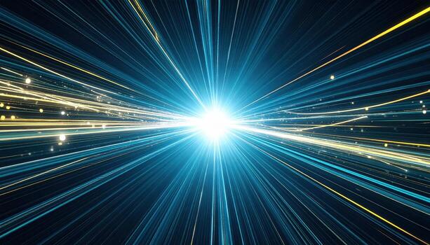 Abstract light beam with bright light and blue background photo