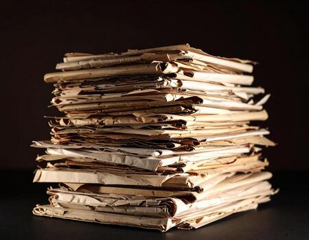 A stack of old documents on a black background photo