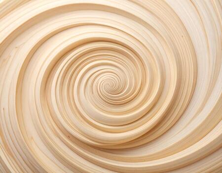 Soft warm and inviting background of light beige adorned with mesmerizing spiral pattern of smooth wood, creating calming and artistic effect photo