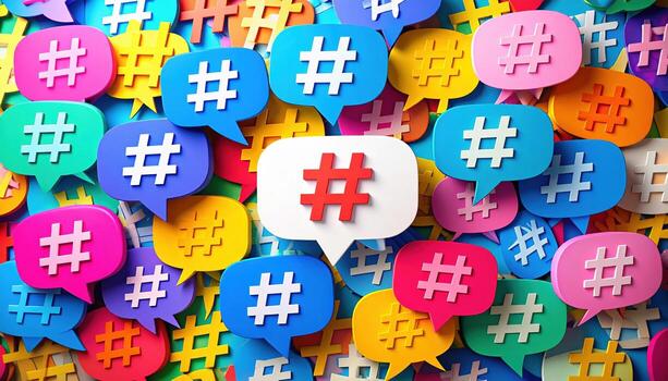 Hashtag symbol on speech bubble background photo