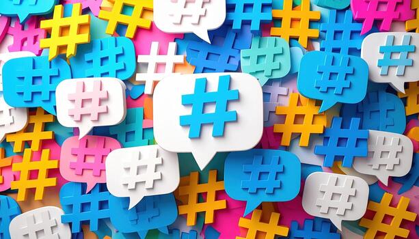 Hashtag symbol on paper speech bubbles photo