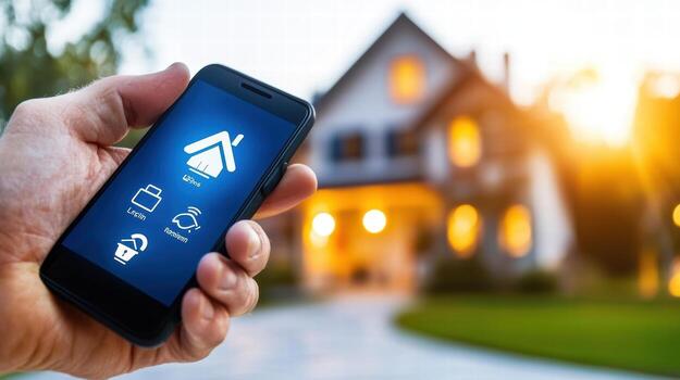 Smart home automation with mobile control for lighting and security features photo