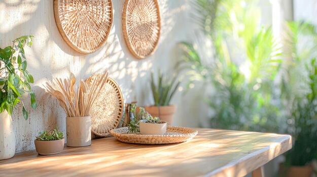 natural decoración elementos crear sereno boho atmósfera con plantas y texturas foto