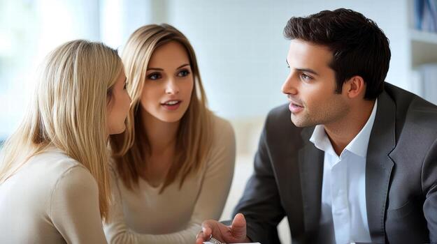 Professional discussing custom budget plan with two clients photo