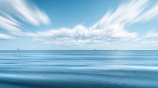 Serene ocean view with soft clouds and distant ships photo