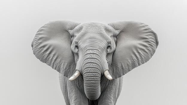 An elephant is standing in front of a white background photo
