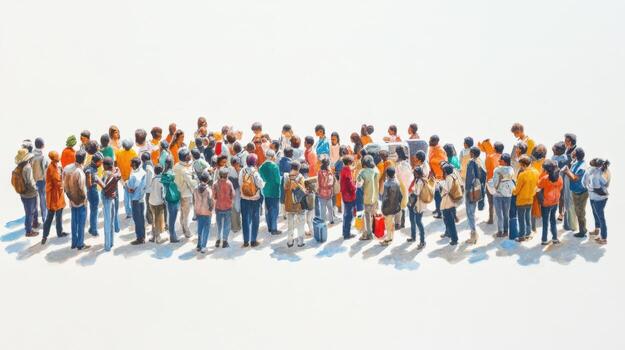 diverse group of individuals waiting in bank queue photo