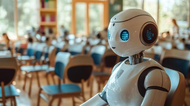 robot assisting in classroom setting, enhancing education experience photo
