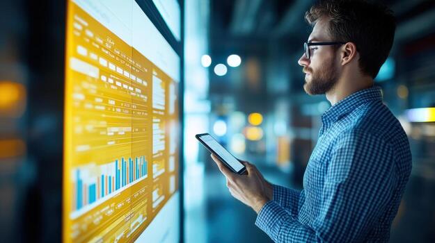 hombre utilizando tableta computadora en oficina foto